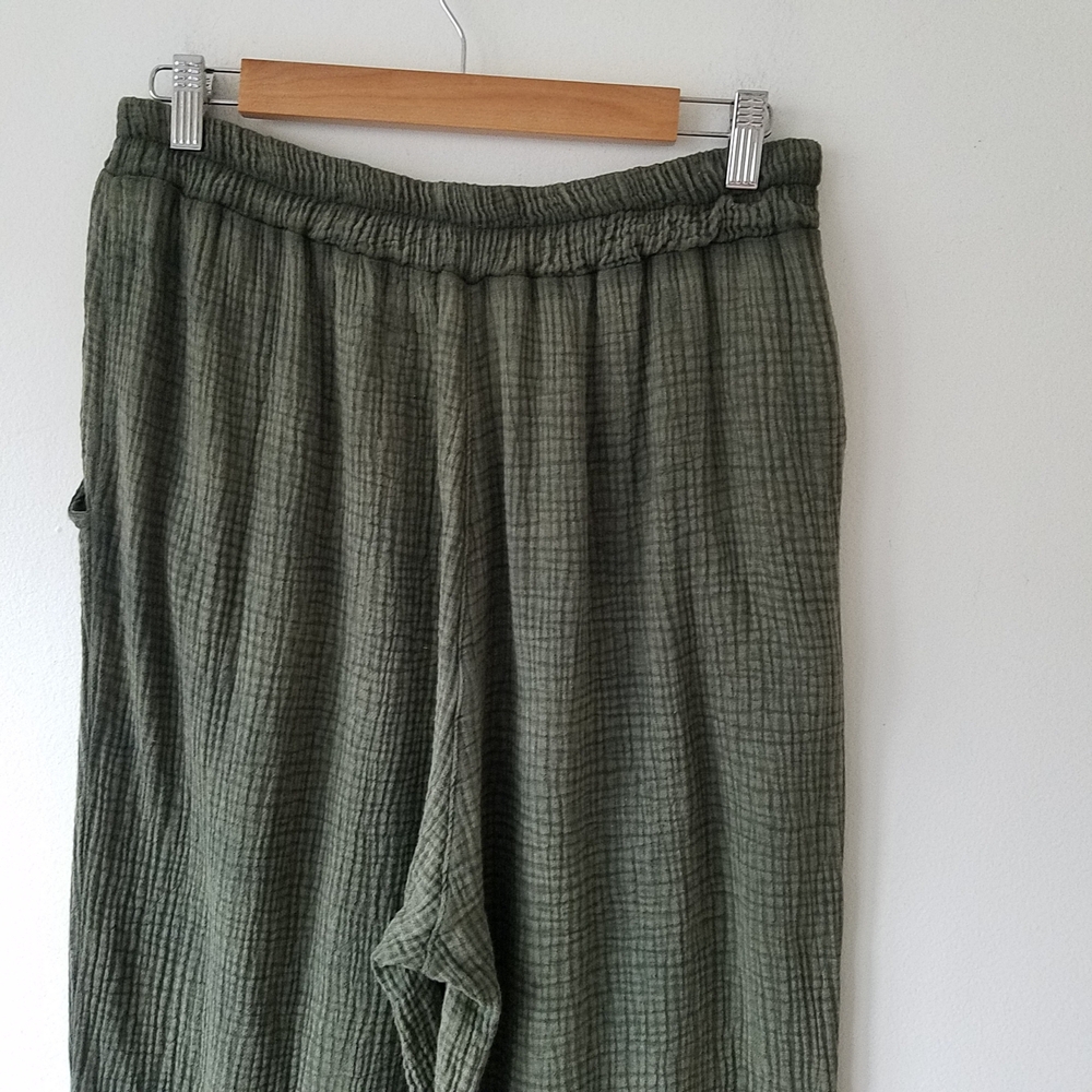 Camille & Co Gauzy Cotton Green Burn Out Ruffle Hem Wide Leg Pants XL - Picture 7 of 12